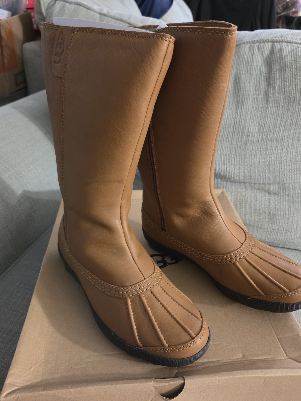 UGG Women's Chestnut Tan Leather Mid-Calf Winter Rain Boots